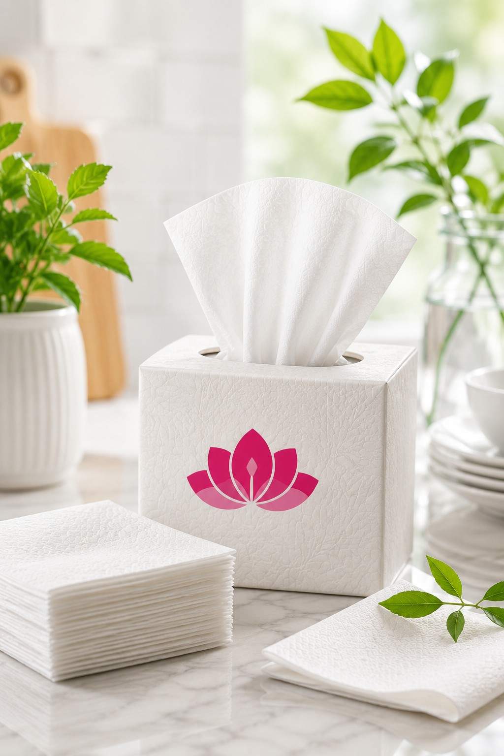 Folded premium white paper napkins