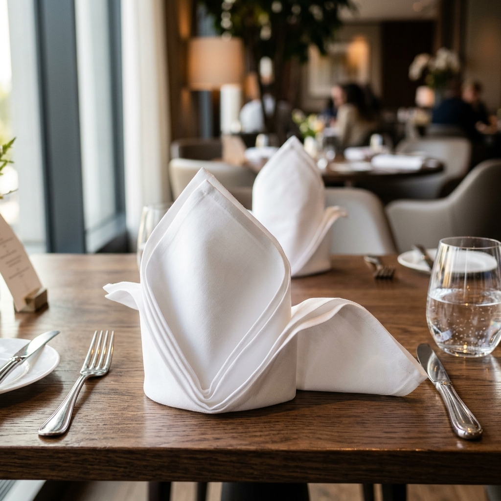 Premium folded napkins on dining table